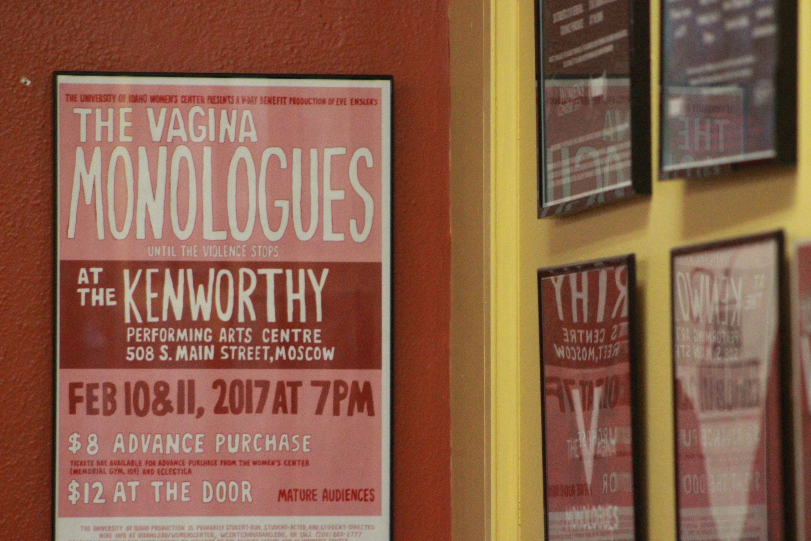 A variety of posters decorates the walls outside the entrance to the Women’s Center, some of them advertisements and others offering words of encouragement.  